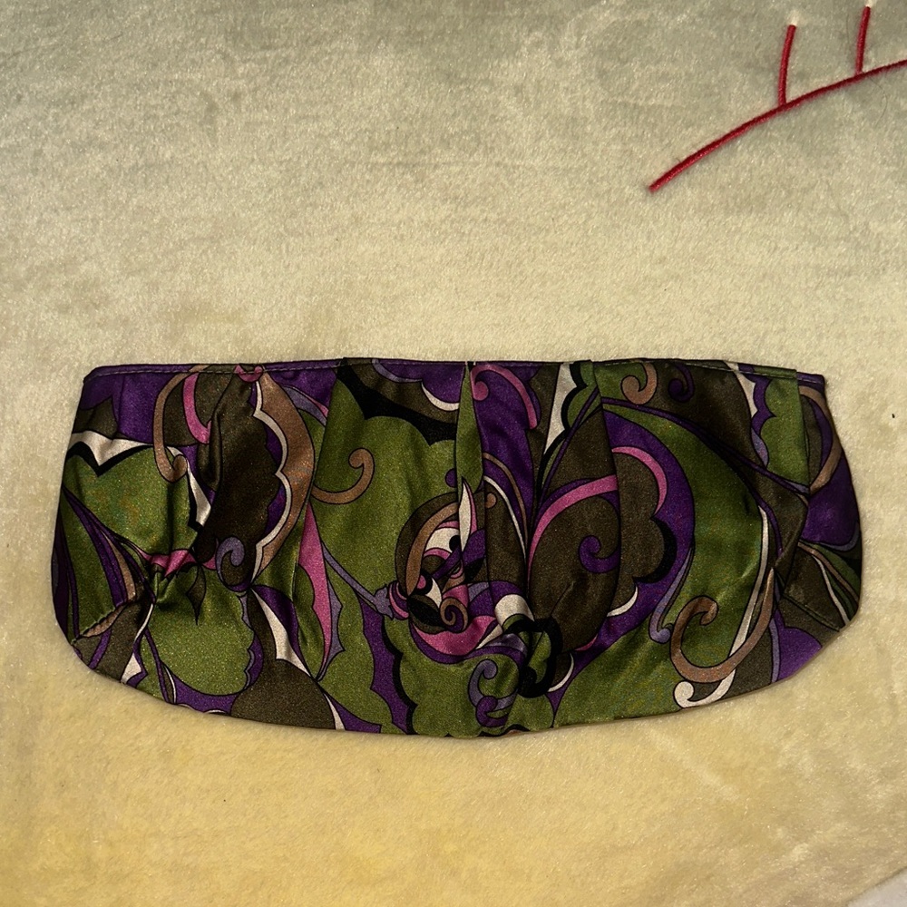Vintage Style Green and Purple Satin Clutch
